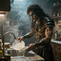 a cthonic god doing dishes