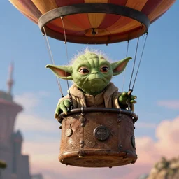 film still of yoda flying in a hot air balloon in the new star wars movie 4 k