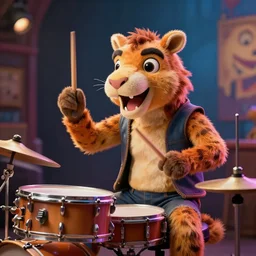 animal drum at the puppet show head banging drummer 9 0 s music song groove is in the heart, we're going to dance and have some fun, photograph highly detailed, 8 k, octave render, ultra realistic, deep fake, unreal engine