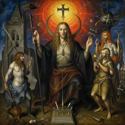 the church of chaos magick honours aleister crowley, hyperrealism, symbolism, do what thou wilt, very detailed surreal impressionist painting by jan van eyck