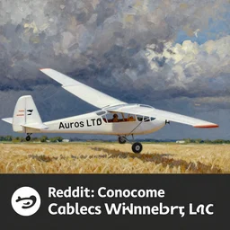 a painting of a wide white aeros ltd. ac - 2 1 motor glider sailplane skimming over a wheat field, reddit contest winner, plein air, oil on canvas, acrylic art, painterly