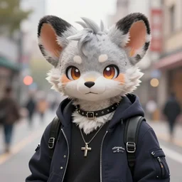 beautiful furry digital art portrait commission of an androgynous furry anthro rat fursona wearing punk clothes in the streets of a cyberpunk city. neon signs. character design by charlie bowater, ross tran, artgerm, and makoto shinkai, detailed, inked