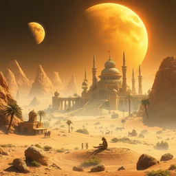 an oasis city on the home planet of the lion people, afrofuturism, digital artwork,