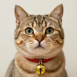 portrait of a cute anthropomorphic male cat wearing a colar with a bell