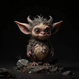 lonely goblin, black background, extremely detailed, sharp focus, wide view, full body shot, smooth, digital illustration, by yerka