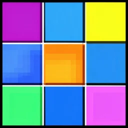 grid 3 by 3 squares, each square has its own color, pixelart