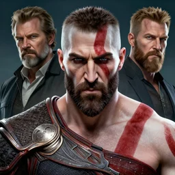 a highly detailed beautiful portrait of ashton kutcher as kratos, by gregory manchess, james gurney, james jean