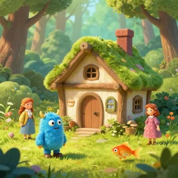 tiny toy monster, jean - baptiste monge and kate greenaway and beatrix potter, mark ryden, lostfish, max fleischer, hyper realistic, artstation, illustration, digital paint, matte paint, vivid colors, bright, cheerful, forest, cabin, unreal engine, light effect, detailed and intricate fairytale environment