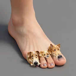 a human foot but every toe is a dog, digital art, realistic, artstation