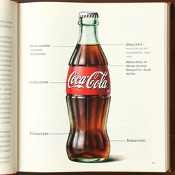 Biologically accurate anatomical description of a Coca Cola bottle, medical book, full page, quadrichromic