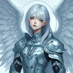 range murata, an infinitely detailed portrait of a frail and pale female peace angel elegantly. fully - clothed full - body, beautiful! scenery art!! coherent! by wlop & murata range, victorian armor trim, cold color palette, artstation / pixiv!! elegantly armored angel portrait full - body, dreamy art