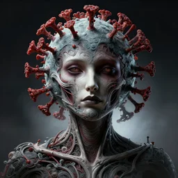 a portrait of humanization of covid - 1 9 virus, grim - lighting, high - contrast, intricate, elegant, highly detailed, digital painting, artstation, concept art, smooth, sharp focus, illustration
