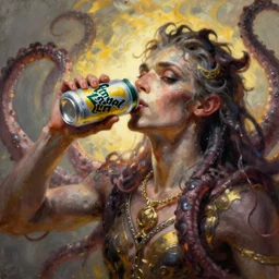 Hastur drinking a can of Natural Light Beer, character art, concept art, painting by Gerald Brom, the king in yellow, eldrich tentacle monster