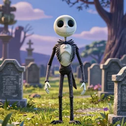 a photo of jack skellington in a cemetery, 8k, photography