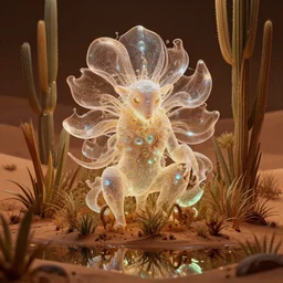 creature in a desert lush vegetation, warm tones, night, water reflection, bioluminescent translucent : : by michal karcz and guillermo del toro : : ornate, dynamic, particulate, intricate, elegant, highly detailed, centered, artstation, smooth, sharp focus, octane render, 3 d