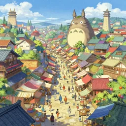 colorful, bustling marketplace in a great kitsune city, a fantasy digital painting by Greg Rutkowski and James Gurney, trending on Artstation, highly detailed