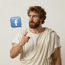 ancient greek painting of a man arguing on facebook