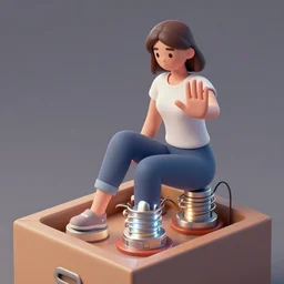 a woman sits on top a box full of electricity, trying to stop it escaping, satire, art, cartoon, mad magazine, new yorker