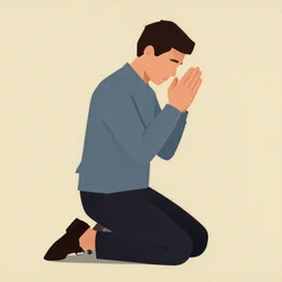 man on his knees praying painterly textured simplified woodblock print, image of a man on his knees praying, full body portrait, film grain 1 9 6 0 s art low poly character painterly design