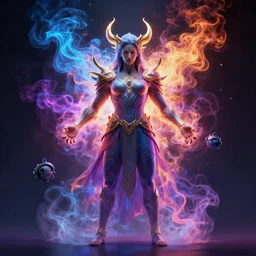 a symmetrical beautiful god with colorful smoke energy by alex gray and android jones, concept art, octane render, 8 k, unreal engine