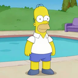 Homer Simpson by a pool