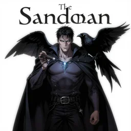 the sandman graphic novel by neil gaiman, with his raven, gothic style, magic dream dust, master of the dreaming realm, morpheus