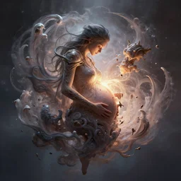 a multidimensional entity giving birth to a new dimension and then dissolving itself into it, in the style of wlop, illustration, epic, fantasy, hyper detailed, smooth, unreal engine, sharp focus, ray tracing