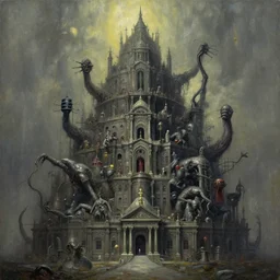 oil paint of 1 1 flayed god machines in tiers, by shigeru komatsuzaki, wayne d barlowe, stefano tamburini, narrative light, muted colors, epic, hyper detailed, awe inspiring, award winning horror, narrative lighting, hyper realism, cinematical