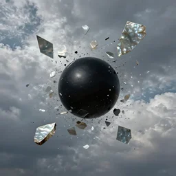 dark matter surrealism breaks into fragments, the mother - of - pearl sky and the black sphare