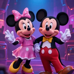 minnie and mickey mouse doing lsd at a rave highly detailed digital photograph cinematic lighting