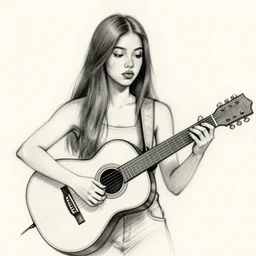 a sketch drawing, girl playing the guitar, long hair, plump lips by gabo mendoza, trending on artstation