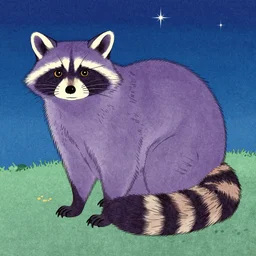purple raccoon in the stars in the style of Utagawa Hiroshige
