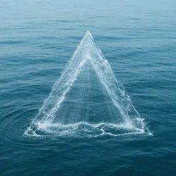 water artwork manipulation inside the shape of an upside - down triangle on the ocean water, ray tracing, realistic water, focus, long shot, 8 k resolution, cinematic, water art photoshop