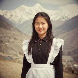 vintage_portrait_photo_of_a_beautiful_nepalese_maiden in the himalayan mountains
