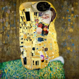 a striking hyper real painting of Elle Fanning by Gustav Klimt