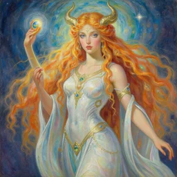 painting of a beautiful rendition of the mythical alciel, the planetary spirit, illustration, artistic, colorful, hyper detailed, in the style of greg rutkowski,