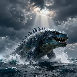 ocean monster stormy dramatic lighting cinematic establishing shot extremely high detail foto realistic cinematic lighting post processed