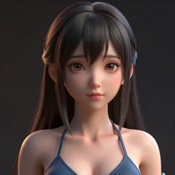clothed, worksafe. cgsociety, by wlop, ilya kuvshinov, krenz cushart, greg rutkowski, trending on artstation. zbrush sculpt, octane, maya, houdini, vfx. close - up face of a cute anime japanese russian girl wearing bikini. cinematic dramatic atmosphere, sharp focus, volumetric lighting.