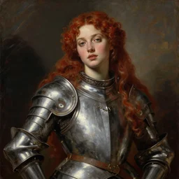 sultry young redhead wearing armour, seductive pose, portrait, oil painting by titian, hard focus, hyperrealistic