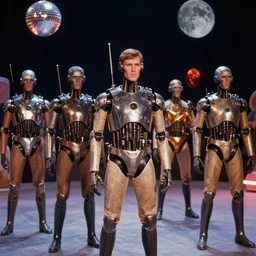 color film still, android soldiers at the disco ; moon ( 1 9 7 7 )