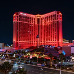 red - tinged las vegas as a fantasy city, at night. superior quality, masterpiece.