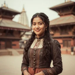 vintage_portrait_photo_of_a_beautiful_nepalese_Victorian maiden at Pashupatinath Temple