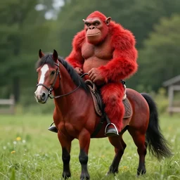 Red ogre riding a horse, funny, portrait, realistic, HD,