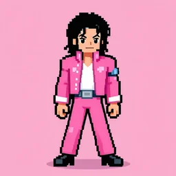 Michael Jackson wearing pink as a video game character, pixel art, 2d rpg