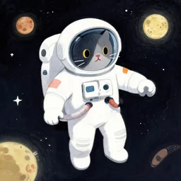 a cat astronaut in space in the style of sophie anderson