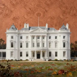 oil baroque landscape painting of a gigantic white victorian style mansion, concept art, white house, ultra detailed, rembrandt, warm colors, wallpaper, artstation, 4 k