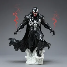 venom lord sculptor, black paint on white porcelain, leather cloak, red smoke, intricate, wet plastic, levitating, style of alex stoddard, 8 k
