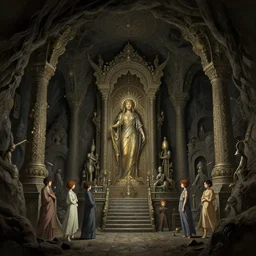 dark sacred spaces, cave, intricate, highly detailed, digital painting, artstation, concept art, smooth, sharp focus, illustration, Unreal Engine 5, 8K, art by artgerm and greg rutkowski and alphonse mucha, by Jesper Ejsing, by RHADS, Makoto Shinkai and Lois van baarle, ilya kuvshinov, rossdraws