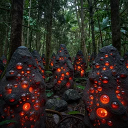 a wide panoramic photo of a dense forest made of lava lamp bubbles