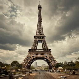 a steampunk eiffel tower in heaven, steampunk dirty world, by wlop, greg rutkowski and beeple